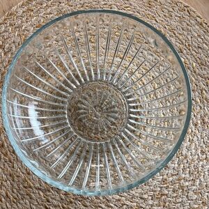 E. O. Brody Co. #C933 MCM Clear Glass Ribbed Serving Bowl - Textured Design